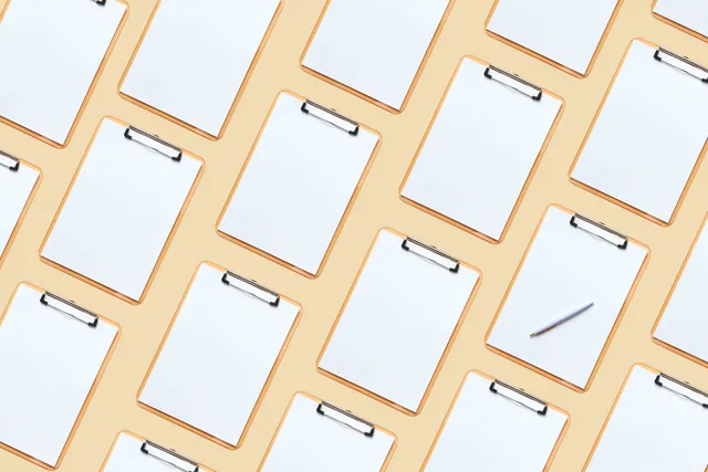 Flatlay image of multiple blank clipboards arranged on a pastel background, ideal for presentations or mockup designs. Microsoft Forms, Google Forms or Jisc Online Surveys for marketing automation research